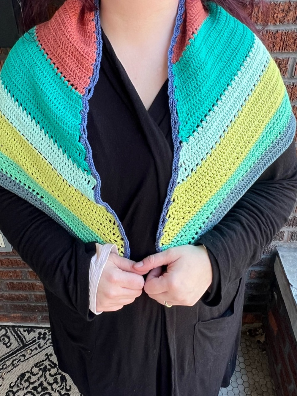 Handmade Triangular Crochet Multicolor Shawl - Picture 7 of 12